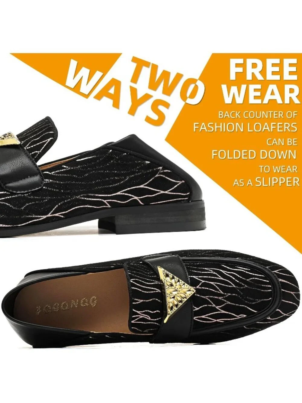 FQEQNQG Men's Black Velvet Loafers Metal Buckle Shiny Slip On Classic Shoes